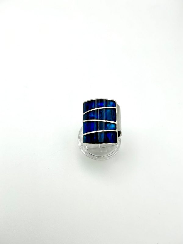 Sterling Silver & Deep Blue Abalone Shell Wide Adjustable Statement Ring – 10.9g - Image 6
