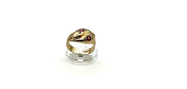 Victorian 1887 9ct Gold Double Serpent Ring with Garnets – Antique Chester Assay, Size U/V - Image 3