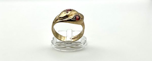 Victorian 1887 9ct Gold Double Serpent Ring with Garnets – Antique Chester Assay, Size U/V - Image 4
