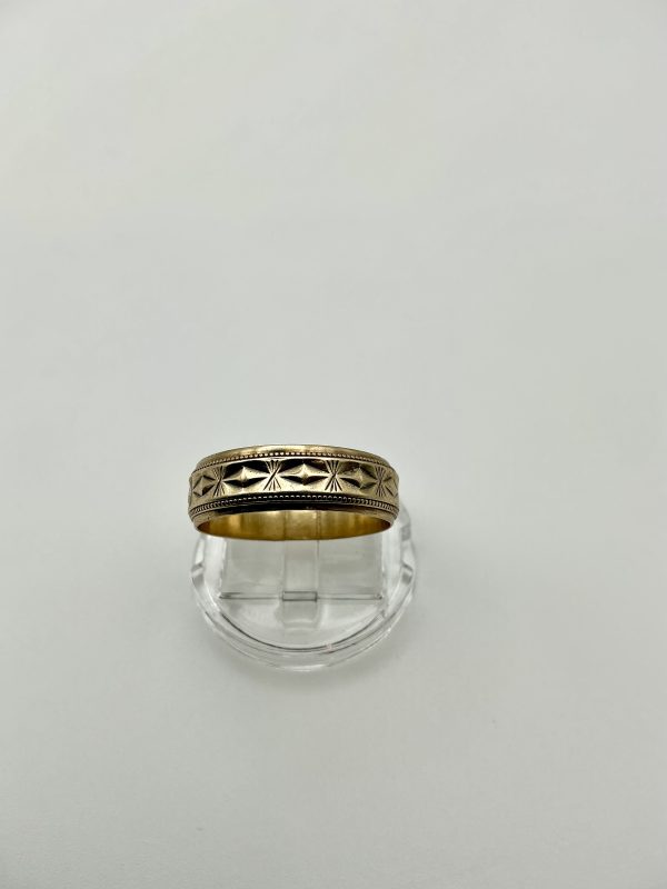 Vintage 9ct Yellow Gold Star Engraved Wedding Band Ring – Hallmarked – Size T – 3.5g - Image 6