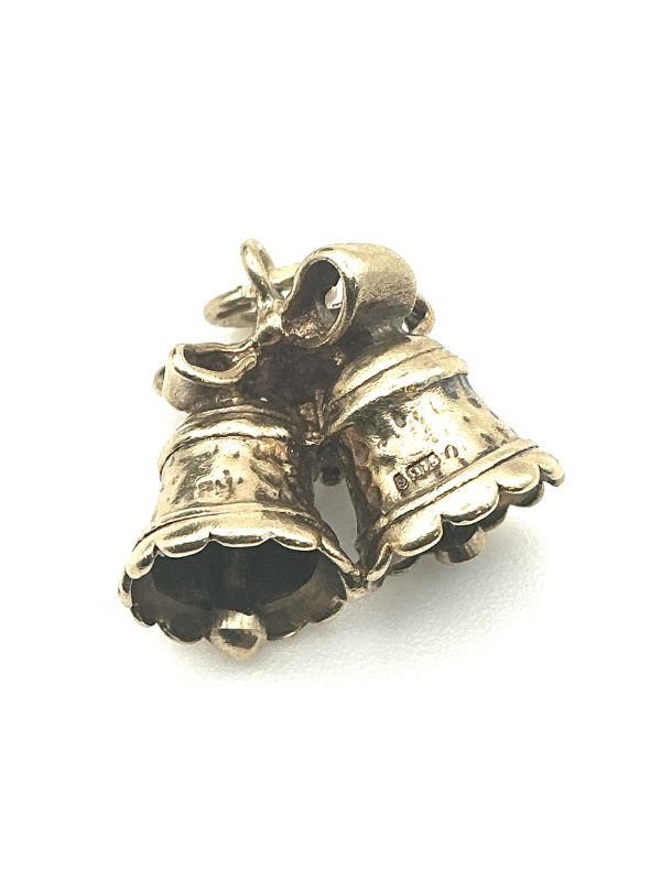 Vintage Pre-1975 9ct Gold Twin Bells Charm Pendant – Solid 375 Yellow Gold, 4.2g Collectible