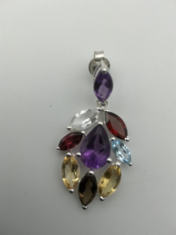 925 Sterling Silver Multigemstone Cascade Drop Earrings – Amethyst, Garnet, Citrine, Smoky Quartz & White Spinel – 9.7g - Image 7