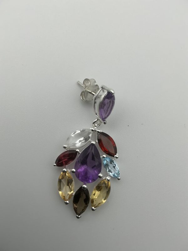 925 Sterling Silver Multigemstone Cascade Drop Earrings – Amethyst, Garnet, Citrine, Smoky Quartz & White Spinel – 9.7g - Image 8