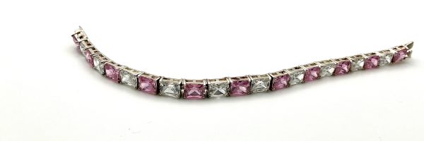 Luxury 925 Sterling Silver Pink and Clear Glass Tennis Bracelet, 7” Length, 27.3 - Image 8