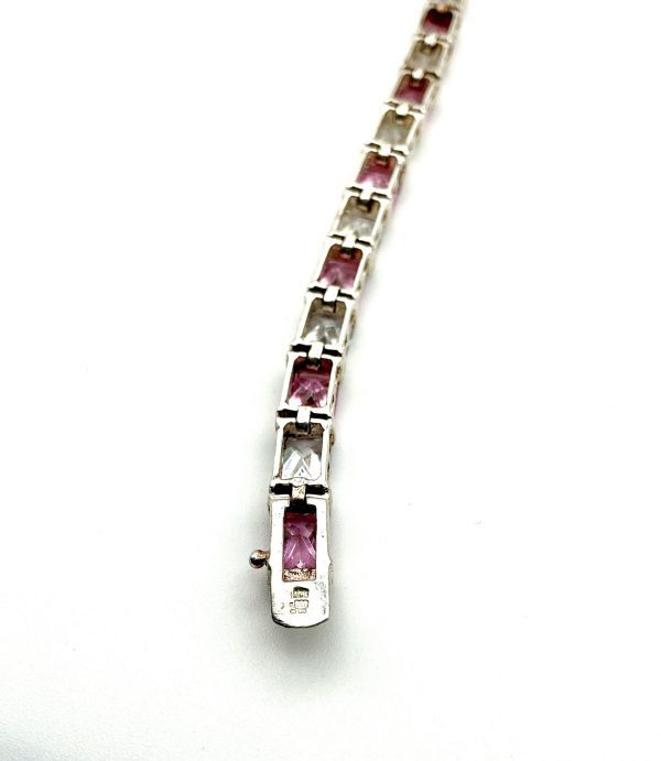 Luxury 925 Sterling Silver Pink and Clear Glass Tennis Bracelet, 7” Length, 27.3 - Image 5