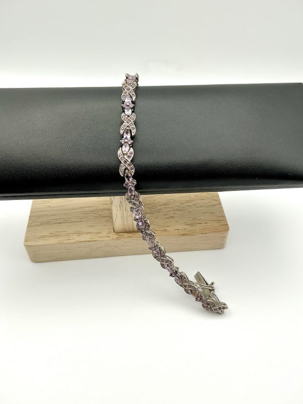 Luxury 925 Sterling Silver Amethyst Bracelet, 7.5” Length, 17.8g