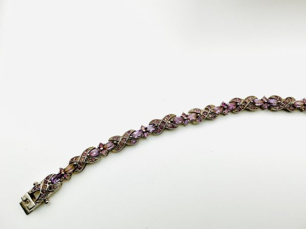 Luxury 925 Sterling Silver Amethyst Bracelet, 7.5” Length, 17.8g - Image 4