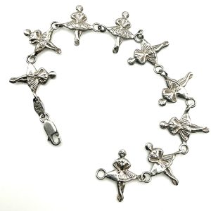 “Sterling Silver Ballerina Charm Bracelet with multiple detailed dancer charms, 6.5 inch length, 15.6 grams, solid 925 silver with lobster clasp.”