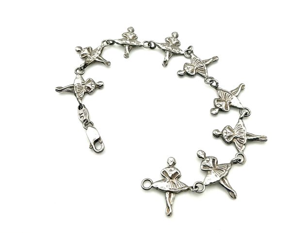 “Sterling Silver Ballerina Charm Bracelet with multiple detailed dancer charms, 6.5 inch length, 15.6 grams, solid 925 silver with lobster clasp.” - Image 3