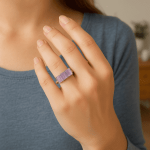 Sterling Silver Triple Rectangular Amethyst Trilogy Ring – Size L, 2.4g