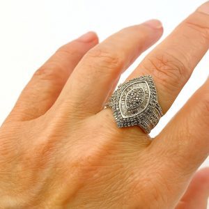 Sterling Silver Diamond Cocktail Ring – Size O, 7.6g – Marquise Cluster Statement Ring