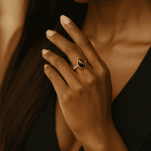 Gold-Plated Sterling Silver Black Opal Ring | Pear-Shaped Natural Opal | Size K, 2g