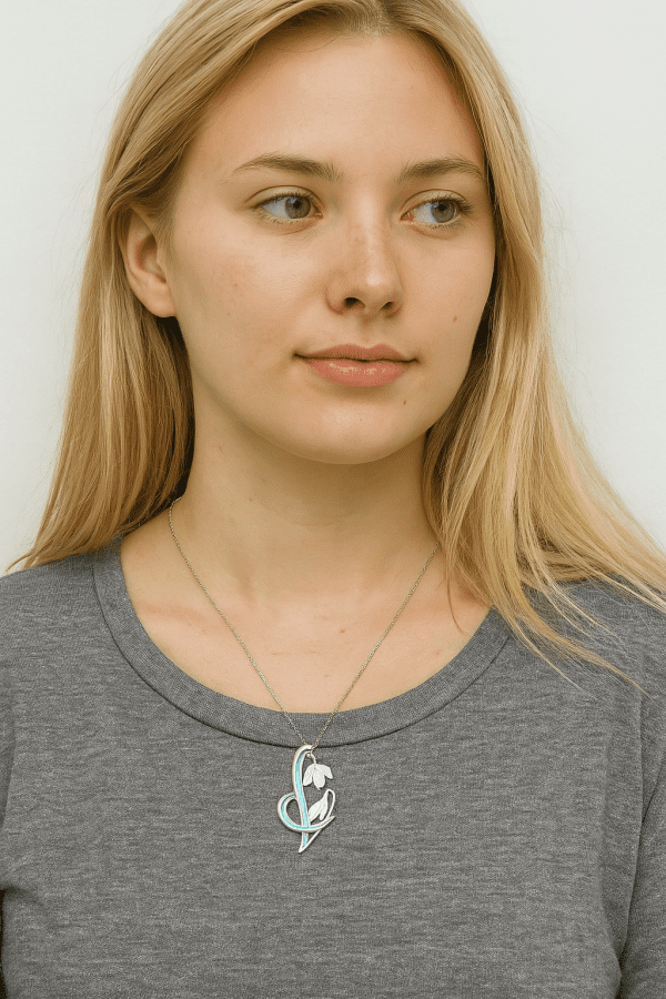 Sterling Silver Snowdrop Necklace with Turquoise Enamel – 18” Artisan Floral Pendant - Image 3