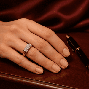 Three-Panel Diamond Ring in 9ct Yellow & White Gold – 0.10ct Cluster Elegance