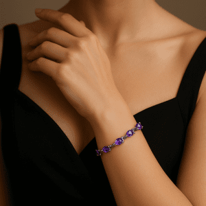 Sterling Silver Pear-Cut Amethyst & Sapphire Tennis Bracelet – 7” | 22.1g