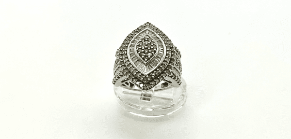 Sterling Silver Diamond Cocktail Ring – Size O, 7.6g – Marquise Cluster Statement Ring - Image 7
