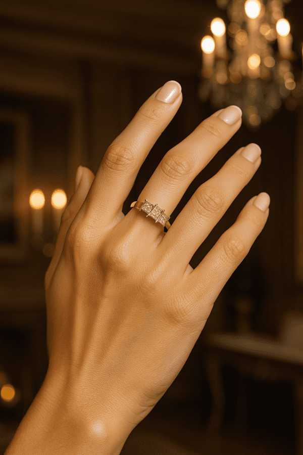 Three-Panel Diamond Ring in 9ct Yellow & White Gold – 0.10ct Cluster Elegance - Image 3
