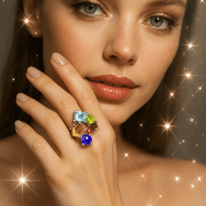 Sterling Silver Multi-Gemstone Cocktail Ring – Amethyst, Topaz, Citrine, Garnet & Peridot | Size L | 925 Hallmarked | 4.4g