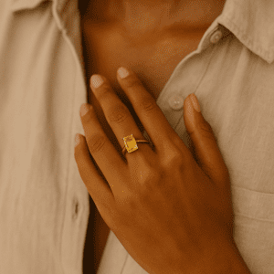 Gold-Plated Sterling Silver Citrine Ring – Size L, 2g | Rectangular Cut Natural Gemstone