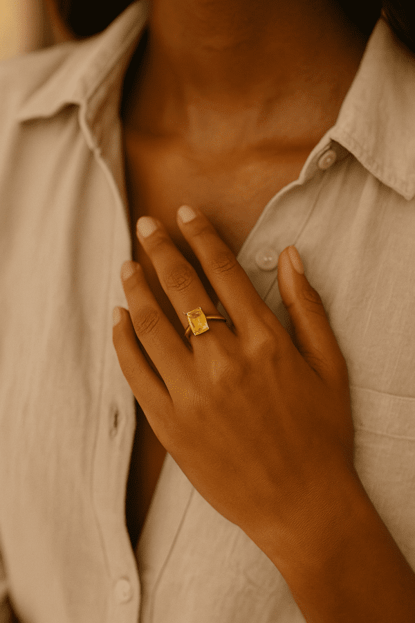 Gold-Plated Sterling Silver Citrine Ring – Size L, 2g | Rectangular Cut Natural Gemstone