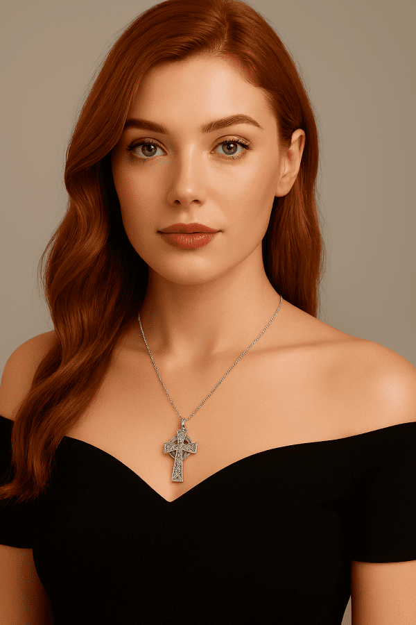Sterling Silver Celtic Cross Pendant Necklace – 925 Silver, 4.6g, 18-Inch Chain