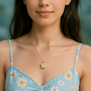 Sterling Silver Mother of Pearl Inlay Star Pendant Necklace – 46cm Chain