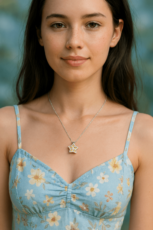 Sterling Silver Mother of Pearl Inlay Star Pendant Necklace – 46cm Chain