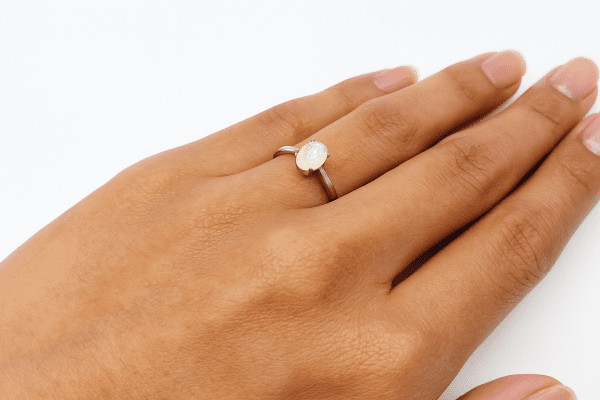 🌙 Sterling Silver Moonstone Solitaire Ring – Size N/O – 1.9g