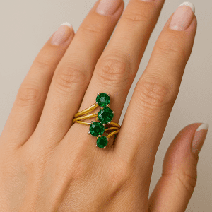 Gold-Plated Silver 5-Stone Emerald Cocktail Ring | Vintage Statement Ring