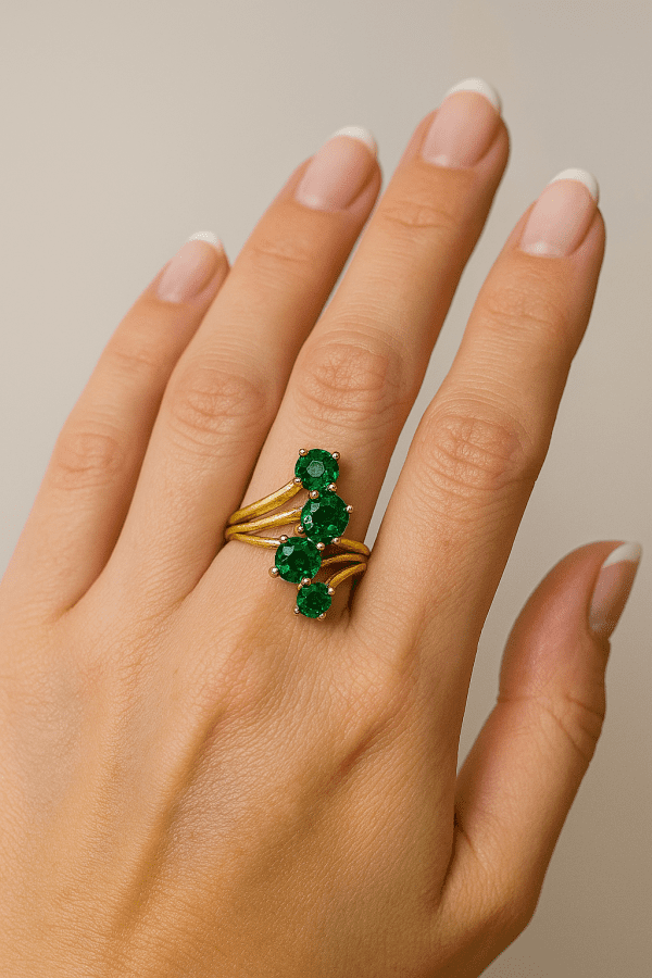 Gold-Plated Silver 5-Stone Emerald Cocktail Ring | Vintage Statement Ring