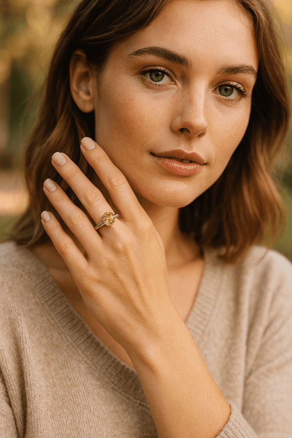 925 Sterling Silver Citrine Ring | Oval Cut, Size L | Luxury Handcrafted Jewellery – 2.4g