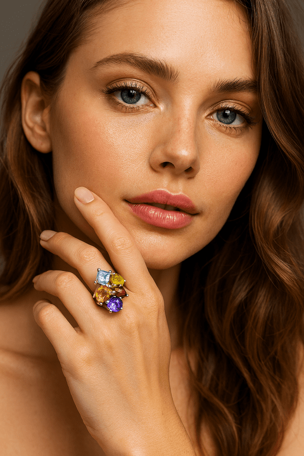 Sterling Silver Multi-Gemstone Cocktail Ring – Amethyst, Topaz, Citrine, Garnet & Peridot | Size L | 925 Hallmarked | 4.4g - Image 3