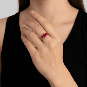 Sterling Silver Three Ruby Trilogy Ring – Size L – Elegant Red Gemstone Band