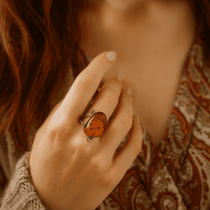 Sterling Silver Natural Amber Statement Ring – Size M/N, 7.5g | Artisan Baltic Amber Jewelry