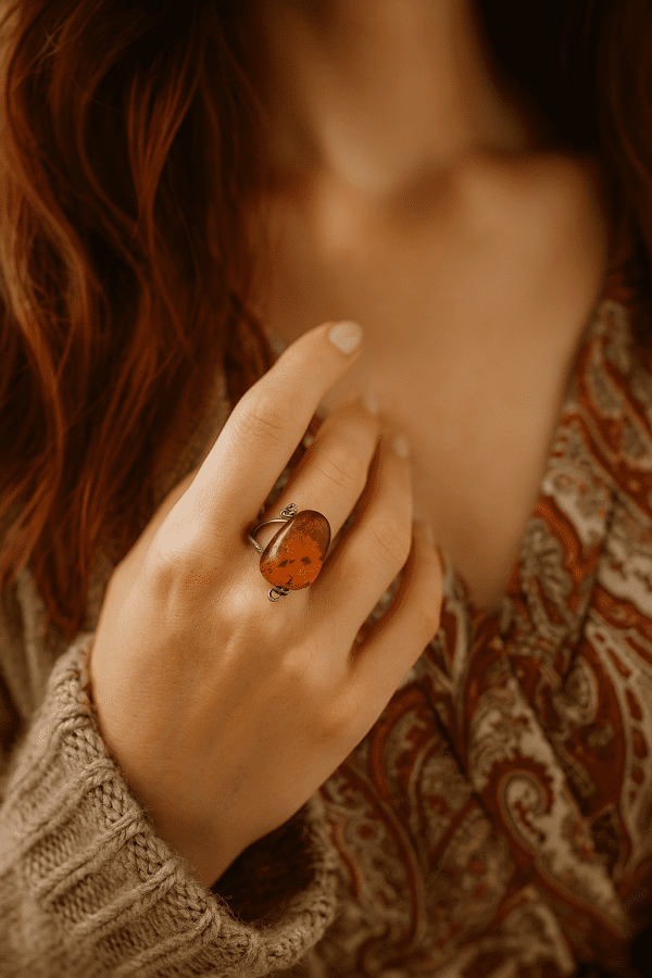 Sterling Silver Natural Amber Statement Ring – Size M/N, 7.5g | Artisan Baltic Amber Jewelry