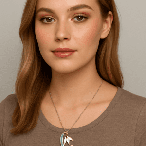 Sterling Silver Snowdrop Necklace with Turquoise Enamel – 18” Artisan Floral Pendant