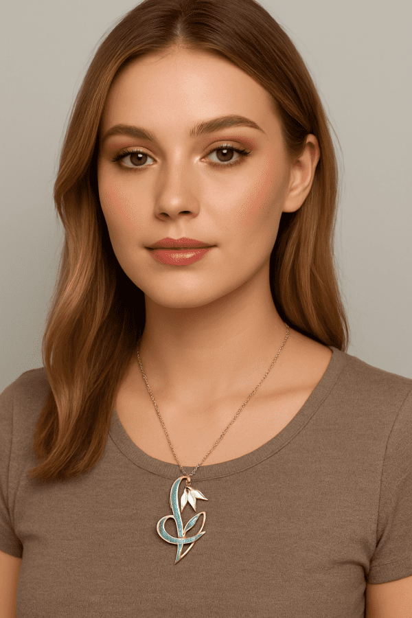 Sterling Silver Snowdrop Necklace with Turquoise Enamel – 18” Artisan Floral Pendant