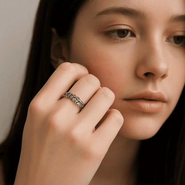 Braided Elegance | Sterling Silver Diamond-Style Band Ring - Image 8