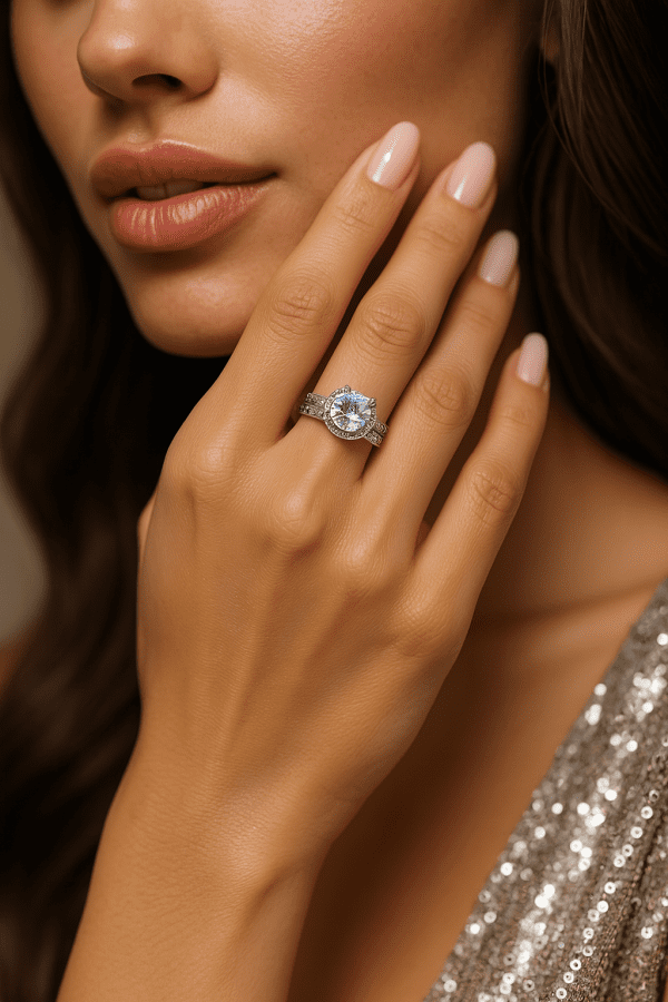 Elanza 925 Sterling Silver CZ Halo Engagement Ring – Size Q