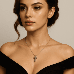 Elegant 9K White Gold Diamond Cross Pendant – .13ct Natural Diamonds – 1.1g