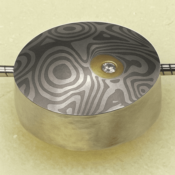 Broughton-Stuart Sterling Silver & 18K Gold Mokume-Gane Diamond Pendant Necklace - Image 8