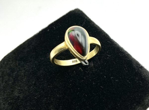 Gold-Plated Sterling Silver Black Opal Ring | Pear-Shaped Natural Opal | Size K, 2g - Image 4