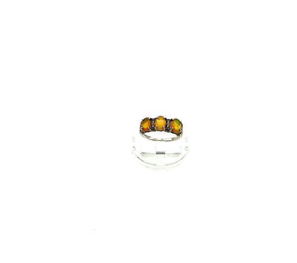 Sterling Silver Triple Opal Ring by SIS – Vintage-Style 925 Statement Jewelry, Size K/L - Image 3