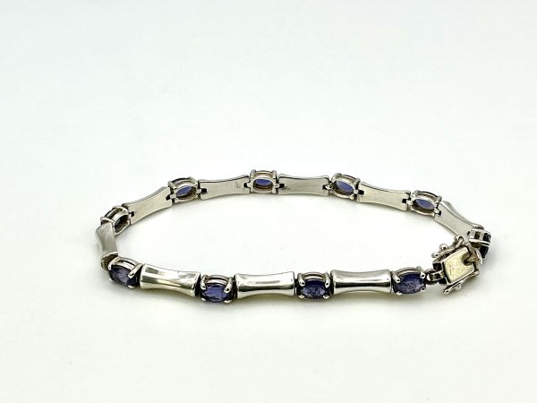 QVC Sterling Silver Amethyst Link Bracelet – 7” Birmingham Hallmarked 925 – Luxury Bamboo Style 9.4g - Image 5