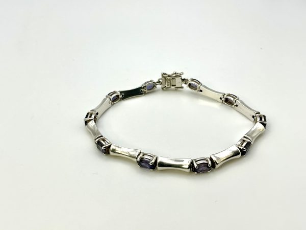 QVC Sterling Silver Amethyst Link Bracelet – 7” Birmingham Hallmarked 925 – Luxury Bamboo Style 9.4g - Image 4