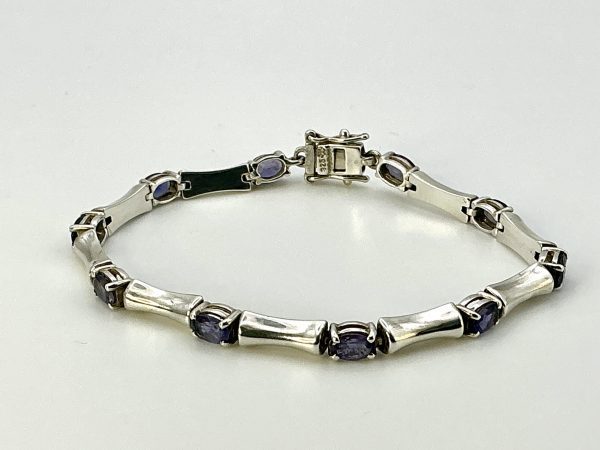 QVC Sterling Silver Amethyst Link Bracelet – 7” Birmingham Hallmarked 925 – Luxury Bamboo Style 9.4g - Image 3