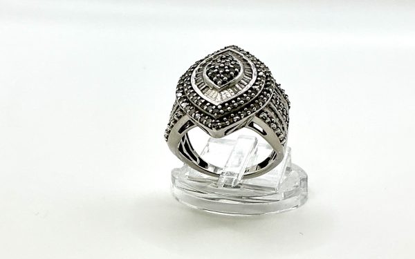 Sterling Silver Diamond Cocktail Ring – Size O, 7.6g – Marquise Cluster Statement Ring - Image 9