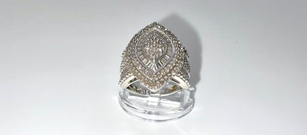 Sterling Silver Diamond Cocktail Ring – Size O, 7.6g – Marquise Cluster Statement Ring - Image 8