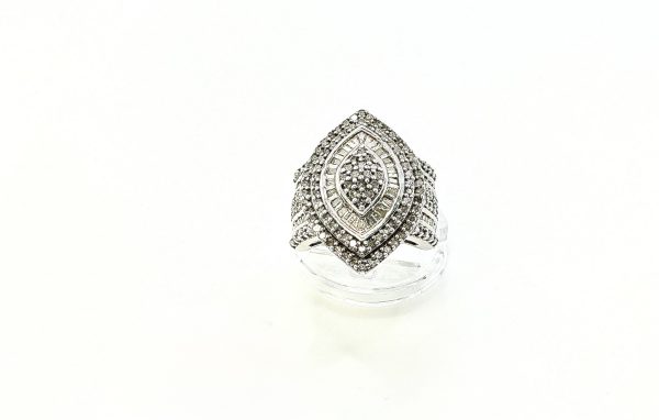 Sterling Silver Diamond Cocktail Ring – Size O, 7.6g – Marquise Cluster Statement Ring - Image 6