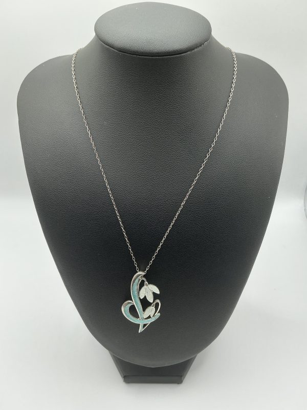 Sterling Silver Snowdrop Necklace with Turquoise Enamel – 18” Artisan Floral Pendant - Image 6
